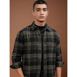 HIGHLANDER Men Relaxed Fit Spread Collar Tartan Checked Cotton Casual Shirt-picture-33