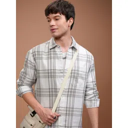 HIGHLANDER Men Relaxed Fit Spread Collar Tartan Checked Cotton Casual Shirt-picture-28