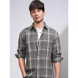 HIGHLANDER Men Relaxed Fit Spread Collar Tartan Checked Cotton Casual Shirt-picture-37