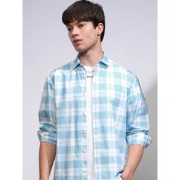 HIGHLANDER Men Relaxed Fit Spread Collar Tartan Checked Cotton Casual Shirt-picture-31