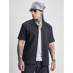 HIGHLANDER Men Relaxed Fit Textured Cuban Collar Casual Shirt-picture-16