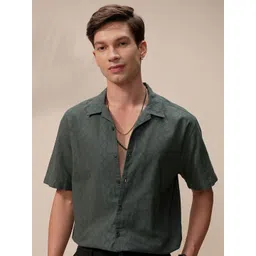 HIGHLANDER Men Relaxed Fit Textured Cuban Collar Cotton Casual Shirt-picture-38