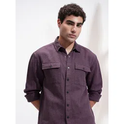 HIGHLANDER Men Relaxed Fit Textured Spread Collar Cotton Casual Shirt-picture-39