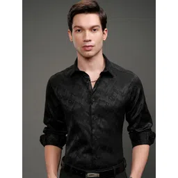 HIGHLANDER Men Slim Fit Design Spread Collar Textured Cotton Formal Shirt-picture-38