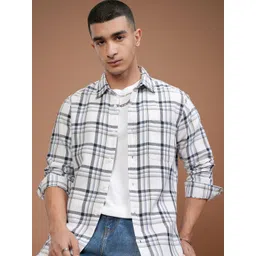 HIGHLANDER Men Slim Fit Spread Collar Tartan Checked Cotton Casual Shirt-picture-34