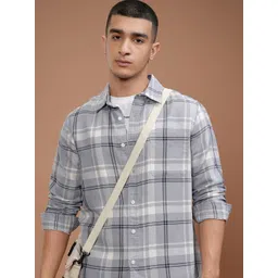 HIGHLANDER Men Slim Fit Spread Collar Tartan Checked Cotton Casual Shirt-picture-30