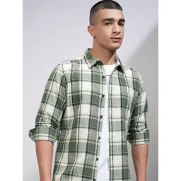 HIGHLANDER Men Slim Fit Spread Collar Tartan Checked Cotton Casual Shirt-picture-28