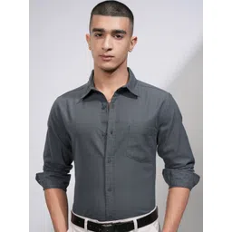 HIGHLANDER Men Slim Fit Spread Collar Textured Cotton Formal Shirt-picture-41