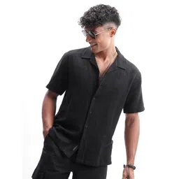 HIGHLANDER Men Solid Cuban Collar Cotton Casual Shirt-picture-33