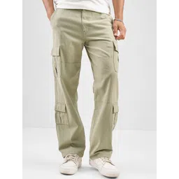 HIGHLANDER Men Solid Mid-Rise Loose Fit Cargos Trousers-picture-23