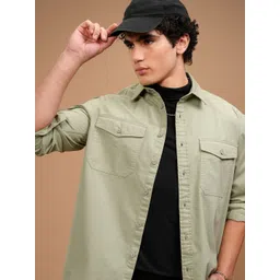 HIGHLANDER Men Solid Oversized Spread Collar Cotton Casual Shirt-picture-35