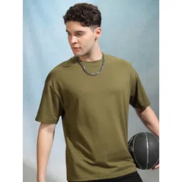 HIGHLANDER Men Solid Round Neck Cotton Oversized T-shirt-picture-17