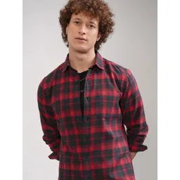 HIGHLANDER Men Spread Collar Checked Cotton Casual Shirt-picture-36