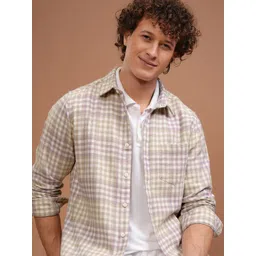 HIGHLANDER Men Spread Collar Gingham Checked Cotton Relaxed Fit Casual Shirt-picture-35