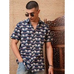 HIGHLANDER Men Spread Collar Regular Fit Half Sleeve Shirt-image-44