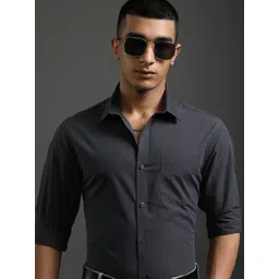 HIGHLANDER Men Spread Collar Solid Cotton Slim Fit Formal Shirt-picture-29