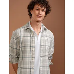 HIGHLANDER Men Spread Collar Tartan Checked Cotton Relaxed Fit Casual Shirt-picture-15