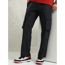 HIGHLANDER Men Straight Fit Easy Wash Black Oyster Cargos Trousers-image-23