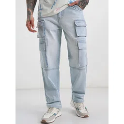 HIGHLANDER Men Straight Fit Mid-Rise Cargo Styles Cotton Jeans-picture-36