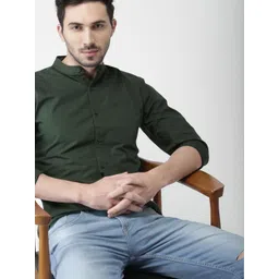 Highlander Olive Green Slim Fit Casual Shirt-picture-13