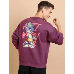HIGHLANDER Purple Graphic Printed Drop-Shoulder Sleeves Oversized Sweatshirt-picture-22