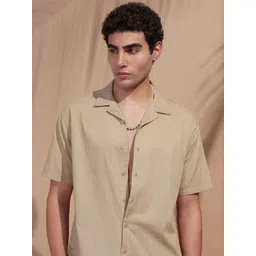 HIGHLANDER Relaxed Fit Textured Cuban Collar Cotton Casual Shirt-picture-34
