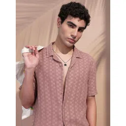 HIGHLANDER Relaxed Fit Textured Cuban Collar Cotton Casual Shirt-picture-29