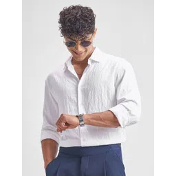 HIGHLANDER Self Design Spread Collar Long Sleeves Relaxed Fit Shirt-picture-24