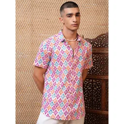 HIGHLANDER Slim Fit Geometric Cotton Printed Casual Shirt-picture-19