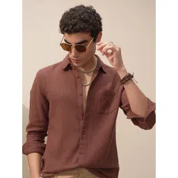 HIGHLANDER Spread Collar Long Sleeves Slim Fit Dobby Cotton Casual Shirt-picture-15