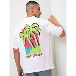 HIGHLANDER White Graphic Printed Drop Shoulder Sleeves Relaxed Fit T-shirt-picture-31
