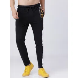Men HIGHLANDER Black & White Solid Slim-Fit Track Pants-picture-26