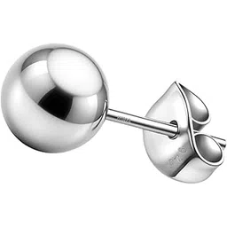 highspark 925 Silver Ball Stud Earring | 92.5 Sterling Silver & Stunning Shine Plain Ball Stud Earring | Single Stud for Men | 5mm-picture-29