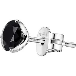 highspark 925 Silver "Martini Style" Black Solitaire Stud Earring | 92.5 Sterling Silver & Diamond Like Brilliance Sparkling Zirconia | Single Stud for Men | 5mm-picture-41
