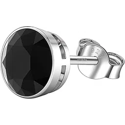 highspark 925 Silver Men’s Round Black Solitaire Stud Earring | 92.5 Sterling Silver & Diamond Like Brilliance Sparkling Zirconia | Single Stud for Men-picture-30