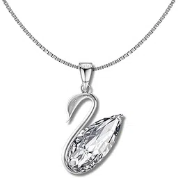 highspark Womens 925 Silver Crystal Swan Solitaire Pendant & Chain| 92.5 Sterling Silver And Diamond Like Brilliance Sparkling Zirconia | Lovely Gift - Crystal Swan-picture-50