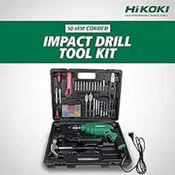 Hikoki Tool Kit(Dv10Vst(Kit) Saz9), 10Mm Corded Impact Drill, 550W, 1.7 Kg, 0-3000 Rpm, 0-48000Bpm, 10Mm Drill Chuck, Robust Design, With 28 Pieces Accessories Included - Black-image-1