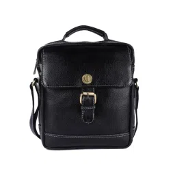 HiLEDER Black Textured Medium Leather 9.5 inch Cross Body Bag-picture-41