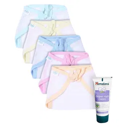 himalaya babycare Babyhug U Shape Muslin Nappy Set Medium Pack Of 5 - Multicolor- 1 Qty and Himalaya Herbal Diaper Rash Cream - 50 grams- 1 Qty-picture-11