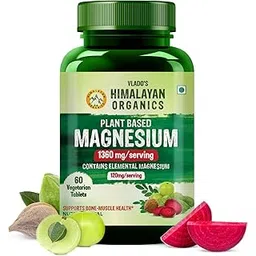 Vlado's Himalayan Organics Plant Based Magnesium Supplement 1360mg With Turmeric Spirulina, Wheatgrass, Moringa | Supports Bone Muscle & Bone Health | Boost Energy Level - 60 Veg Tablets-image-39