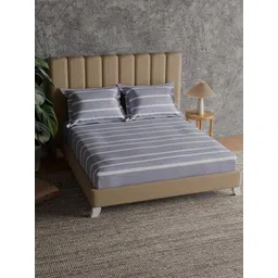 Himeya Lavender & White Striped Pure Cotton 144 TC King Bedsheet Set 2.50 m x 2.25 m-picture-21