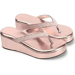himquen Party Wear Women’s Wedge Flip-Flops | Crystal Embellished Toe Post Sandals | Shiny Metallic Finish | Comfortable Wedge Sole | Festive Footwear for Wedding, Functions, Ethnic & Evening Wear-picture-31