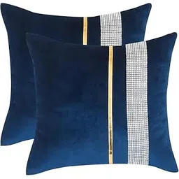 HIMS Velvet Decorative Pillow Cover Set of 2, Decorative Cushion Cover 14 inch x 14 inch for strlaceLiving Room Sofa Bedroom Car (14x14 Inch, Blue)-picture-11