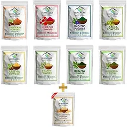 Himsagar Organic 9-in-1 Hair Care Combo: Amla, Reetha, Shikakai, Henna, Indigo, Bhringraj, Brahmi, Hibiscus Powder + Free Multani Mitti - 100% Natural Hair Growth & Cleansing Kit| Gooseberry , Soapnut, Lawsonia Inermis-picture-12