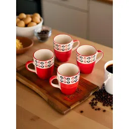 HINDUSTANI SAUDAGAR Red Handcrafted and Hand Painted Solid Ceramic Glossy Mugs Set of Cups and Mugs-picture-24