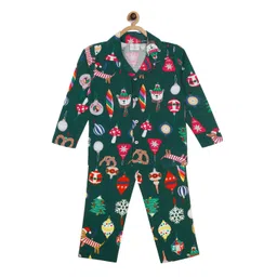 Hippodrome Kids Green & Red Christmas Printed Pure Cotton Night suit-picture-36