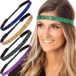 hipsy 5 Pack Plus Size Adjustable Non Slip Glitter Glitter Slim Headbands - L-picture-26