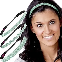 hipsy Adjustable No Slip Petite Size Sparkly Bling Mixed 3pk Headbands for Women Girls & Teens - Green - Small-picture-49
