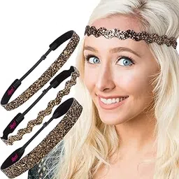 hipsy Adjustable No Slip Plus Size Sparkly Bling Mixed 3pk Headbands for Women Girls & Teens - Brown - Large-picture-53