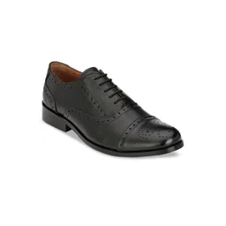 Hirels Men Black Solid Genuine Leather Formal Brogues-picture-24